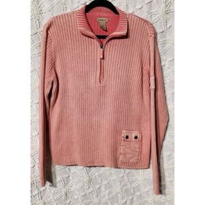 Ruff Hewn Sweater Womens XL Coral‎ Cable Knit Ribbed Quarter Zip Preppy College